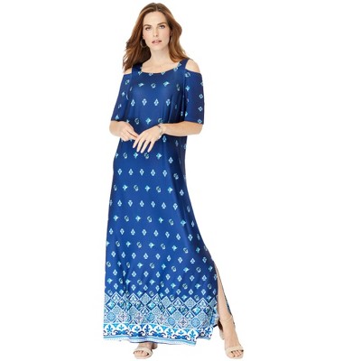 Roaman's Women's Plus Size Ultrasmooth Cold Shoulder Maxi Dress