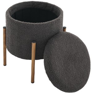 FURNIinspire Ottomans And Benches Modern Round Storage Ottoman With Removable Lid Storage Metal Base Ottoman Footstool, Gray, 13.00"*13.00"*15.80" - 1 of 4