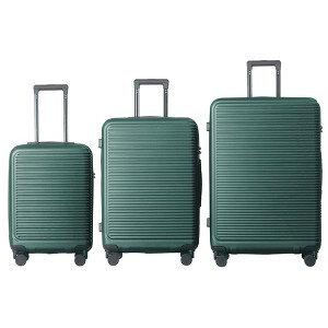 MAYEERTY 3pcs Luggage Sets ABS Hardshell Lightweight Durable Suitcase Sets Spinner Wheels Suitcase with TSA Lock 20''24''28''?Available(Dark Green) - 1 of 4