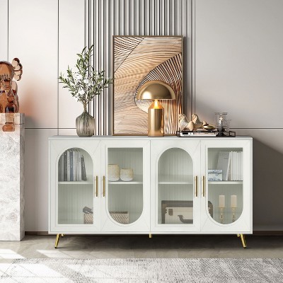 TV Stand With Storage with 4 Doors,60" W Functional Storage Cabinets TV Stands for TVs up to 65" with 2 Adjustable Shelf And Gold Legs-Maison Boucle