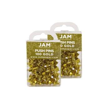 Jam Paper Colored Map Thumb Tacks Gold Round Head Push Pins 2 Packs of 100 22432213A