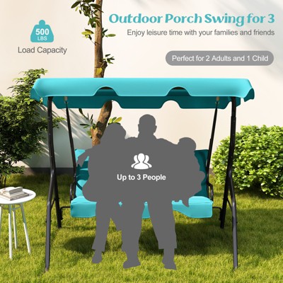 Turquoise 3-Person Steel Outdoor Patio Swing with Canopy
