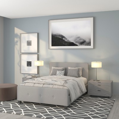 Tribeca Light Gray Full Upholstered Platform Bed with Metal Headboard