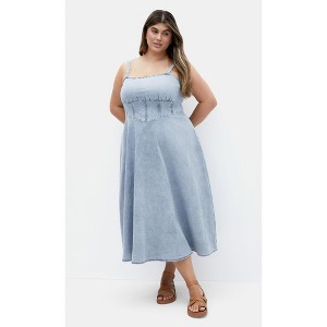 Women's Plus Size Denim Corset Dress - light denim | CITY CHIC - 1 of 4