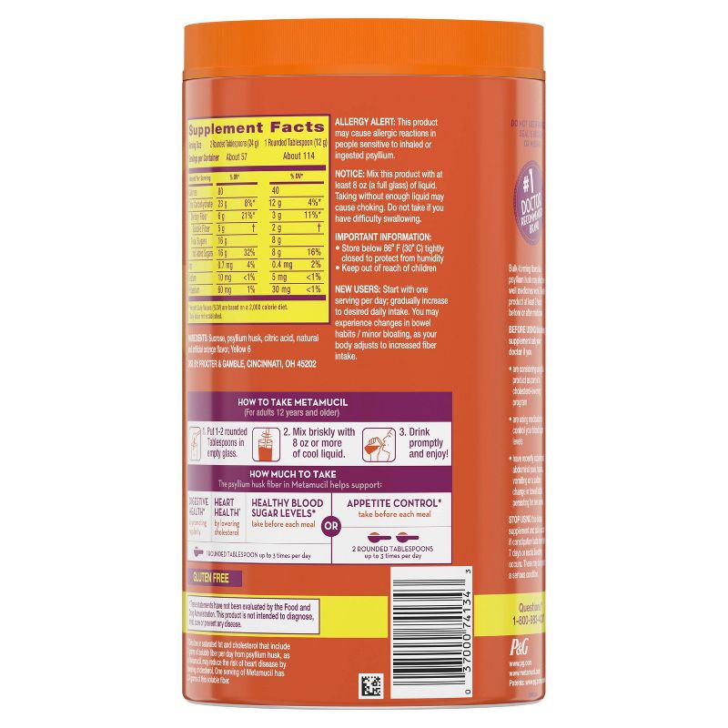 Metamucil Psyllium Fiber Supplement with Sugar Powder - Orange, 3 of 10