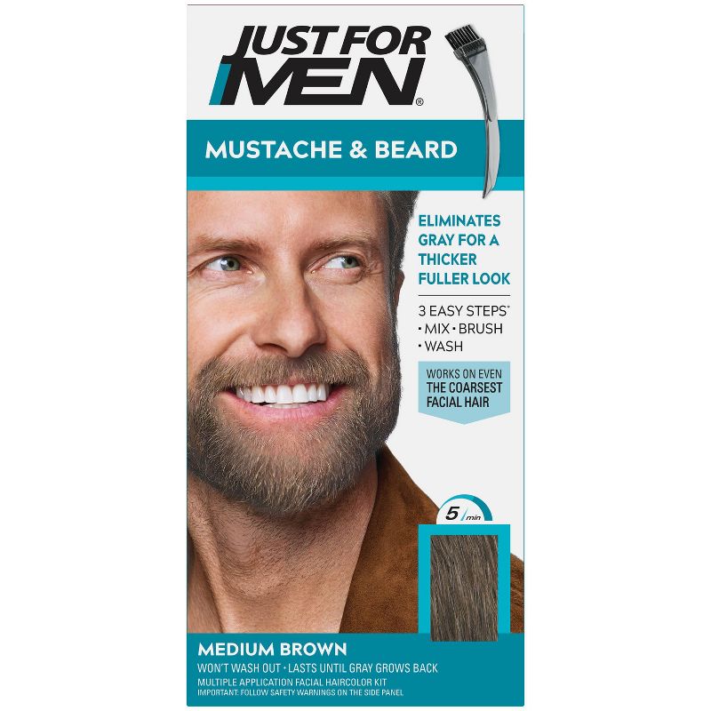 Just For Men Mustache & Beard Beard Coloring for Gray Hair with Brush Included, 1 of 8