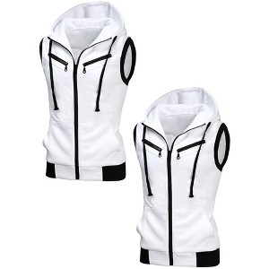 Lars Amadeus Men's Casual Zip up Drawstring Hoodie Sleeveless Vest 2 Packs - 1 of 4