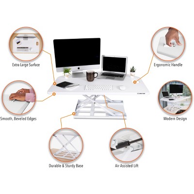 White Pneumatic Height Adjustable Corner Standing Desk Converter