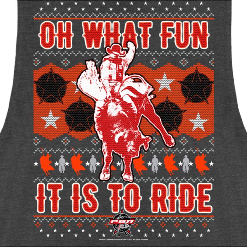 Juniors Womens Professional Bull Riders Oh What Fun it is to Ride Sweater Print Festival Muscle Tee, 2 of 5
