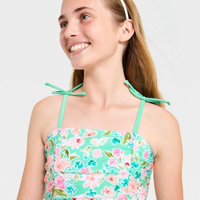 Cat & Jack Girls' Whimsical Floral One Piece Swimsuit - Cat & Jack™ Nettle Green M — фото 3