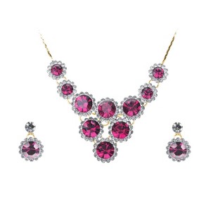 Anna-Kaci Women's Statement Necklace and Earring Set with Blue and Purple Crystal Accents, Silver Tone, Adjustable Chain, Vibrant Design - Purple - 1 of 4