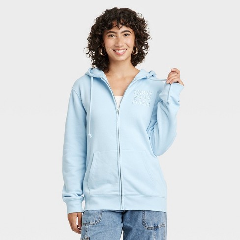 Women s Trust Your Magic Zip up Graphic Hoodie Blue L Target