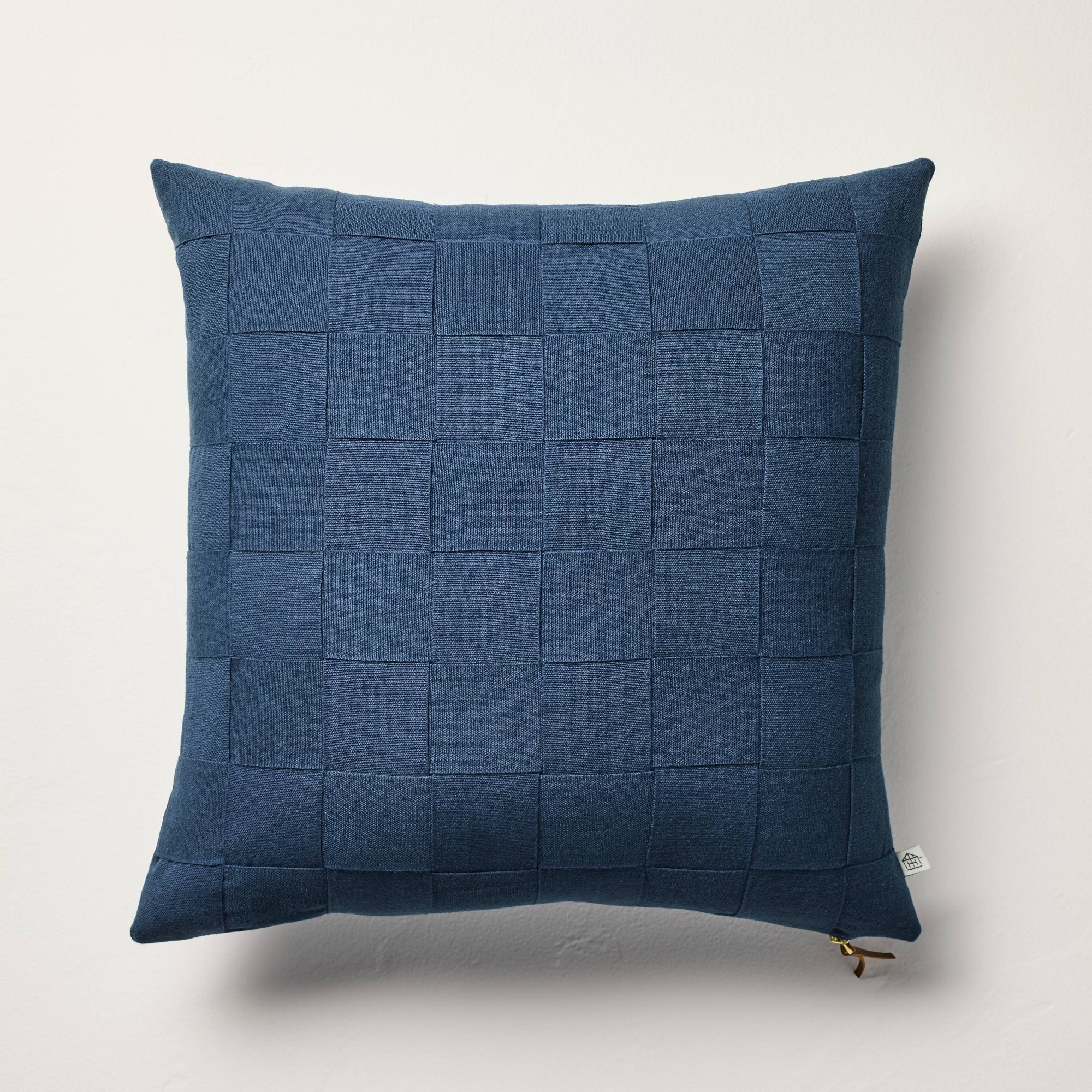 18"x18" Basket Weave Square Throw Pillow Navy - Hearth & Hand™ with Magnolia