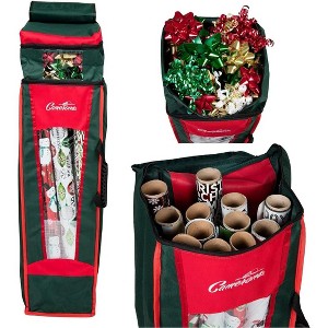 SCS Wrapping Paper and Bow Heavy Duty Woven Decoration Storage Bag Container - Multi Compartment  XL Capacity  Water Resistant w Handles - 1 of 4