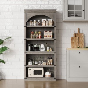 Arched Bookcase 5 Shelf Bookshelf 68.7" Tall Bookcase Farmhouse Curved Storage Rack Wooden Bookshelves - 1 of 4