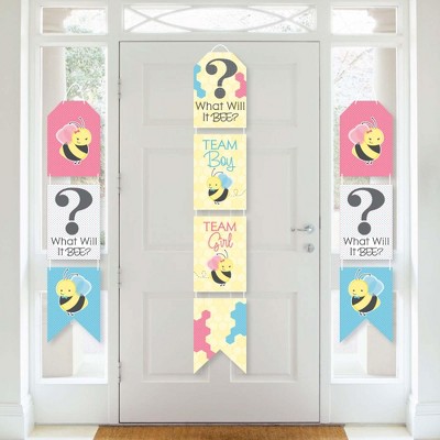 Big Dot of Happiness What Will It Bee - Hanging Vertical Paper Door Banners - Gender Reveal Wall Decoration Kit - Indoor Door Decor