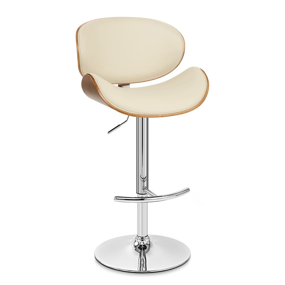 UPC 643507347539 product image for Naples Swivel Barstool in Chrome finish with Cream Faux Leather and Walnut Venee | upcitemdb.com