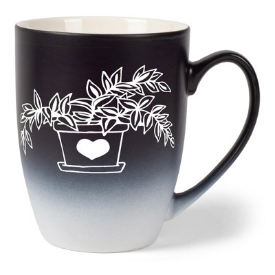 Elanze Designs Botanical Foliage Nature Coffee Cup Mug 12 Ounce Ceramic With Ombre Gradient Elegant Minimalist Inch Plant in Heart Planter Silhouette