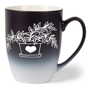 Elanze Designs Botanical Foliage Nature Coffee Cup Mug 12 Ounce Ceramic With Ombre Gradient Elegant Minimalist Inch Plant in Heart Planter Silhouette - 1 of 4