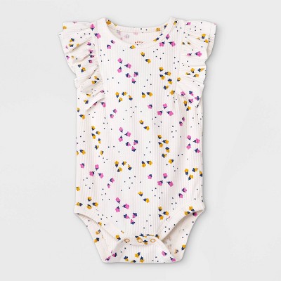 Baby Girls' Floral Ditsy Ruffle Short Sleeve Bodysuit - Cat & Jack™ Off-White 3-6M