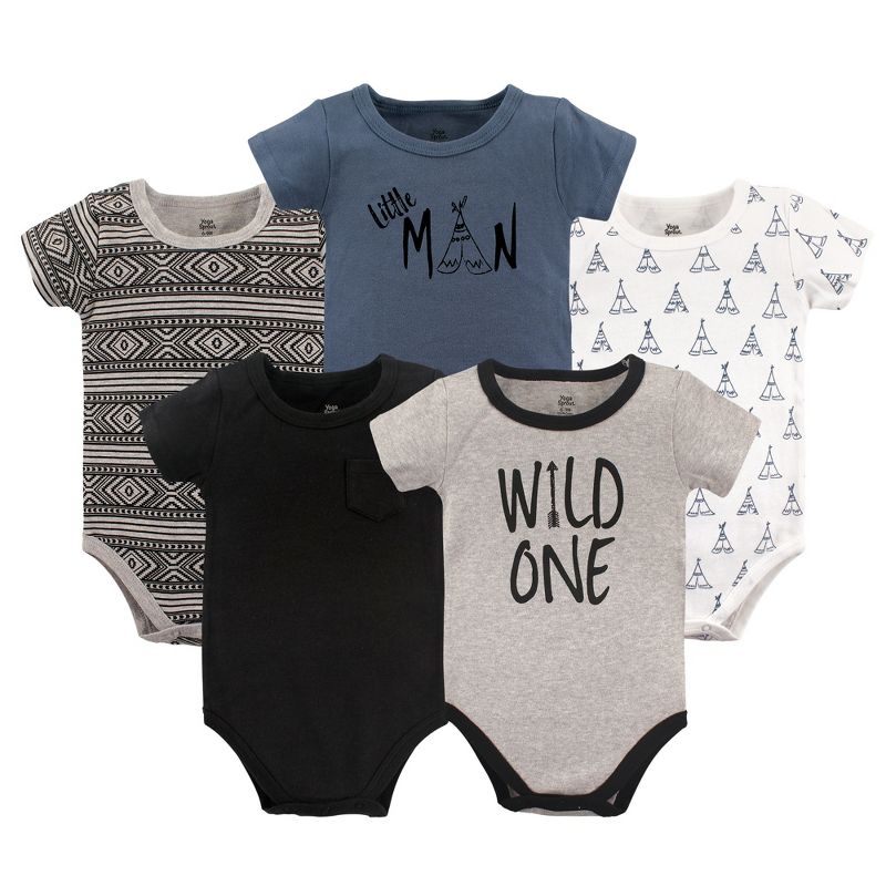 Yoga Sprout Baby Boy Cotton Bodysuits 5pk, Wild One, 1 of 2