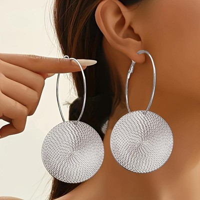Paaaawaters Platinum Plated Woven Hoop Earrings, 4cm Textured Modern Jewelry For Women