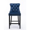 DOMETOUR Contemporary Velvet Upholstered Barstools Button Tufted Bar Stools Wooden Legs and Chrome Nailhead Trim Set of 2 - 3 of 4