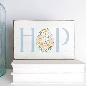 Rustic Marlin HOP Floral Easter Egg Decorative Wooden Block - 1 of 1