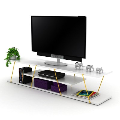 Sapphtopaz TV Stand for TVs Up to 60" with Open Storage Shelves TV Entertainment Center with Metal Cords, TV Console for Living Room