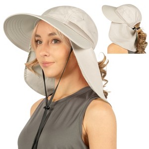 SUN CUBE Womens Sun Hat Neck Flap Cover, UV Protection Wide Brim Fishing Hiking Hat, Ponytail Foldable Summer Beach Outdoor - 1 of 4