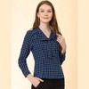 Allegra K Women's Work Elegant Bow Tie Neck Puff Long Sleeve Plaid Shirt - 2 of 4