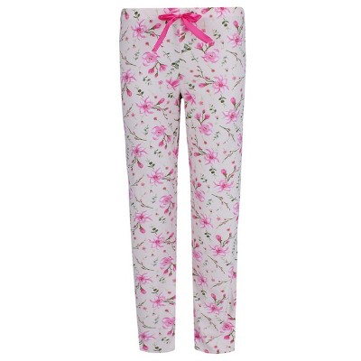 Elegant Emily Women's Floral Polysuede Open Bottom Pajama Pants