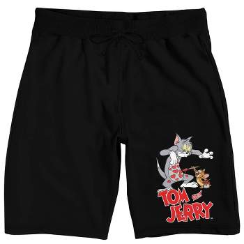 Tom & Jerry Cat & Mouse Chase Men's Black Graphic Sleep Shorts