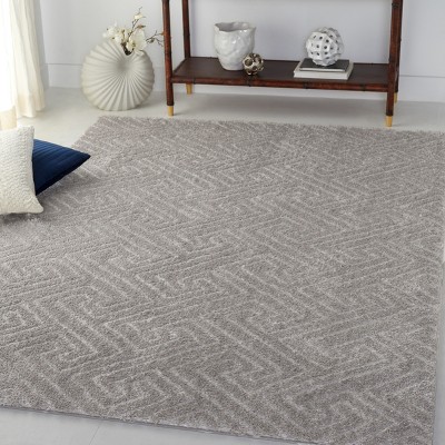 Gray Geometric Shag Synthetic Area Rug, 4' x 6'