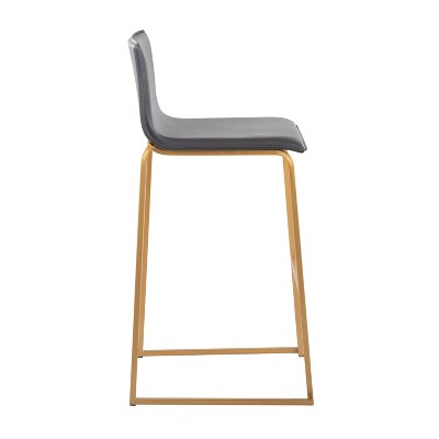 Elegant Stainless Steel and Grey Faux Leather Barstools, Set of 2