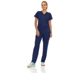 Medichic Women Scrubs Set V-Neck with Straight Leg Pants Medical Scrub Set - 1 of 4
