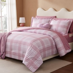 BAGOKIE Comforter Set Plaid Bedding Set 5/7 Pieces with sheets, Pillowcase & Sham - 1 of 4
