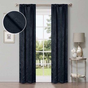 Room Darkening Semi-Blackout Window Curtain Panels Modern Geometric Waves Set of 2 by Blue Nile Mills - 1 of 4