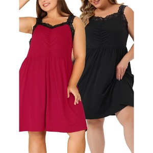 Agnes Orinda Women's Plus Size Lace Above Knee Solid Lounge Multipacks Nightgowns - 1 of 4