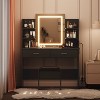 Acekool Vanity Desk with Lighted Mirror, Stool, Power Outlet, 6 Shelves, 2 Large Drawers, 3-Color Adjustable LED, Makeup Vanity for Bedroom, Black - 3 of 4