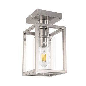 YANSUN 6 in. Nickel 1-Light Cage Semi Flush Mount Ceiling Light with Glass Shade for Living Room Hallway - 1 of 1