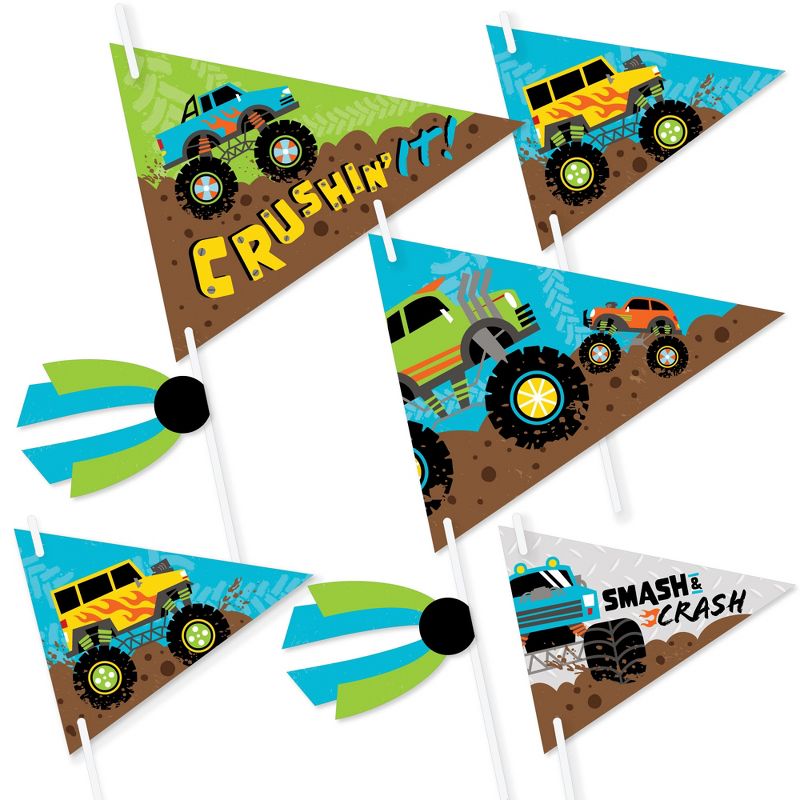 Big Dot of Happiness Smash and Crash - Monster Truck - Triangle Boy Birthday Party Photo Props - Pennant Flag Centerpieces - Set of 20, 1 of 9