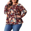 Agnes Orinda Women's Plus Size Fall Long Sleeve Pleated Crew Neck Flowy Floral Casual Blouses - 2 of 4