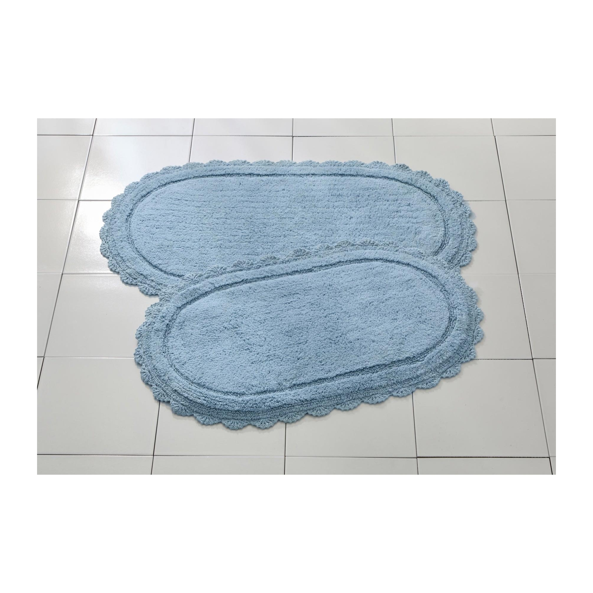 BrylaneHome Oval Crochet Bath Mat - 20" W 34" L, Blue