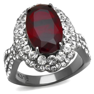 Slickblue Women’s Ring with Siam Synthetic Glass and Clear Stones, Light Black Finish, Oval Halo Style, Sizes 5-7 - 1 of 4