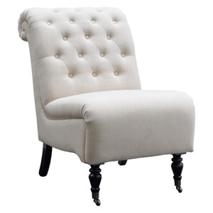 Cora Tufted Upholstered Slipper Chair - Natural - Linon