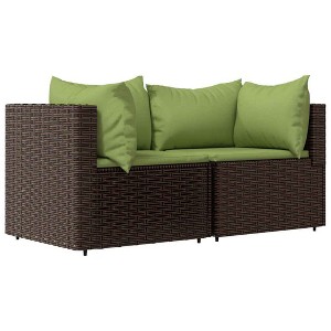 vidaXL 'Patio Corner Sofas with Cushions-2 pcs-Brown Poly Rattan Material-Outdoor Furniture - 1 of 4