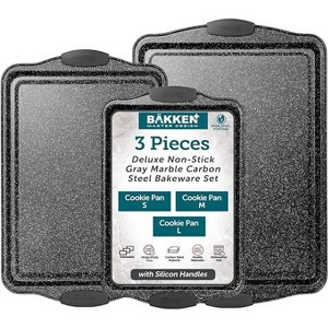 BAKKEN Gray Marble Nonstick Baking Pan Set - 3-Piece Carbon Steel Bakeware with Silicone Handles - Professional Grade Oven Pans for Home Kitchen - 1 of 4