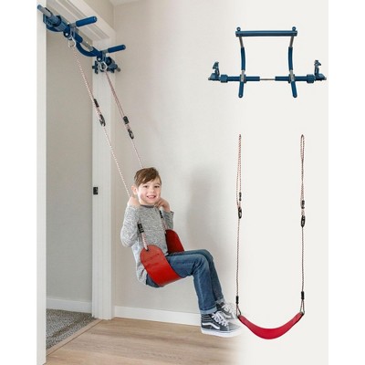 Photo 1 of Gym1 2-Piece Doorway Gym for Kids, Includes Door Sensory Swing, Indoor Pull-Up Bar for Adults, Holds Up to 300 Lbs, Red