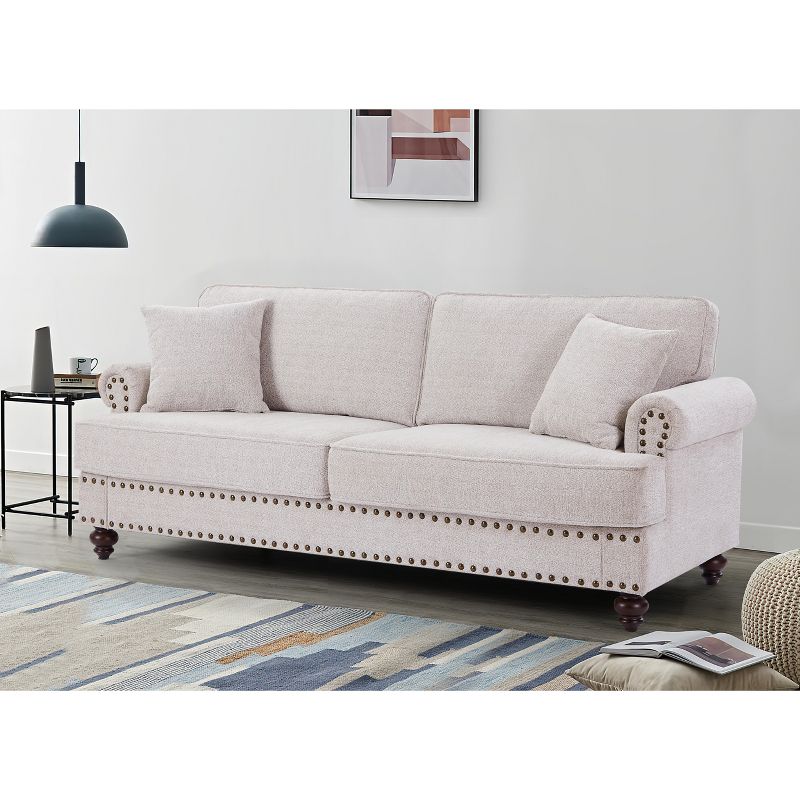 Upholstered 3 Seat/Loveseat/1 Seat Sofa Couches with Nailhead Accents, Scrolled Armrests, and Turned Legs-ModernLuxe, 2 of 8